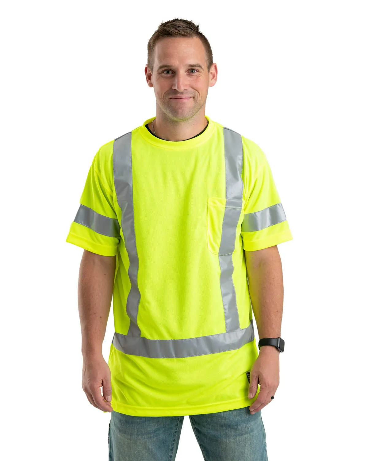 Abrasion resistant Professional Look Berne Mens Yellow Polyester Hi-Vis Class 3 Performance S/S