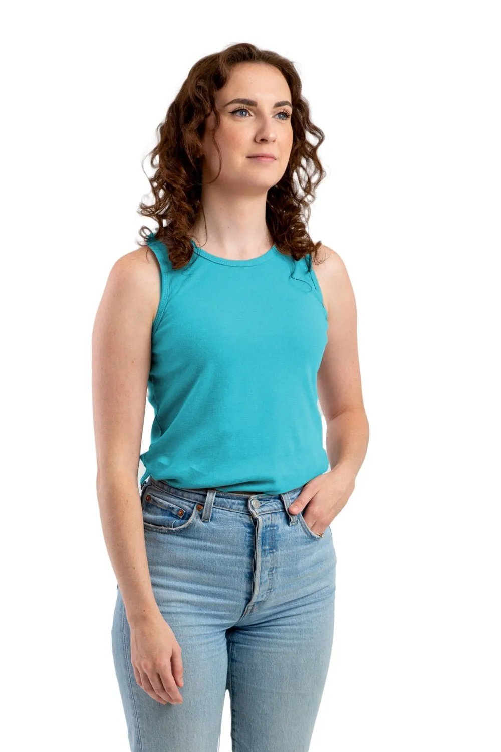 Berne Scuba Blue Cotton Blend Womens Performance Tank S/L Geometric Shape