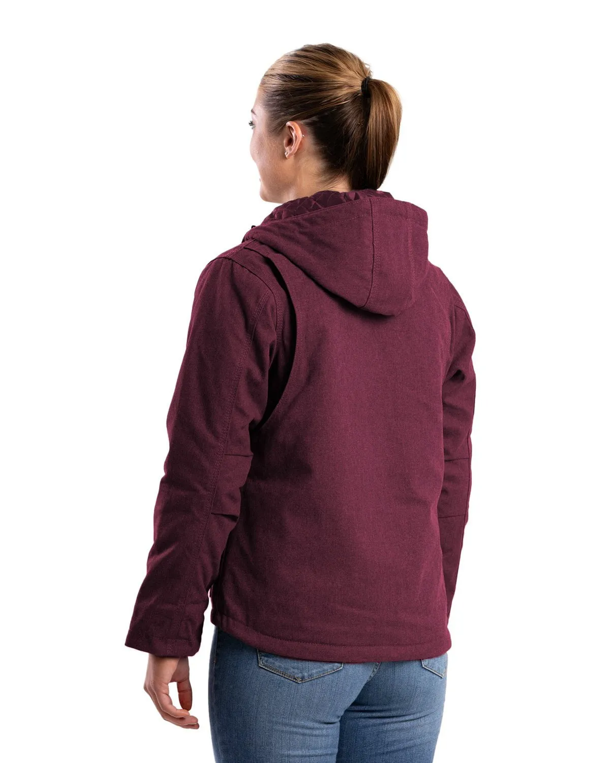Functional Comfort Berne Womens Heathered Duck Hooded Burgundy Cotton Blend Jacket
