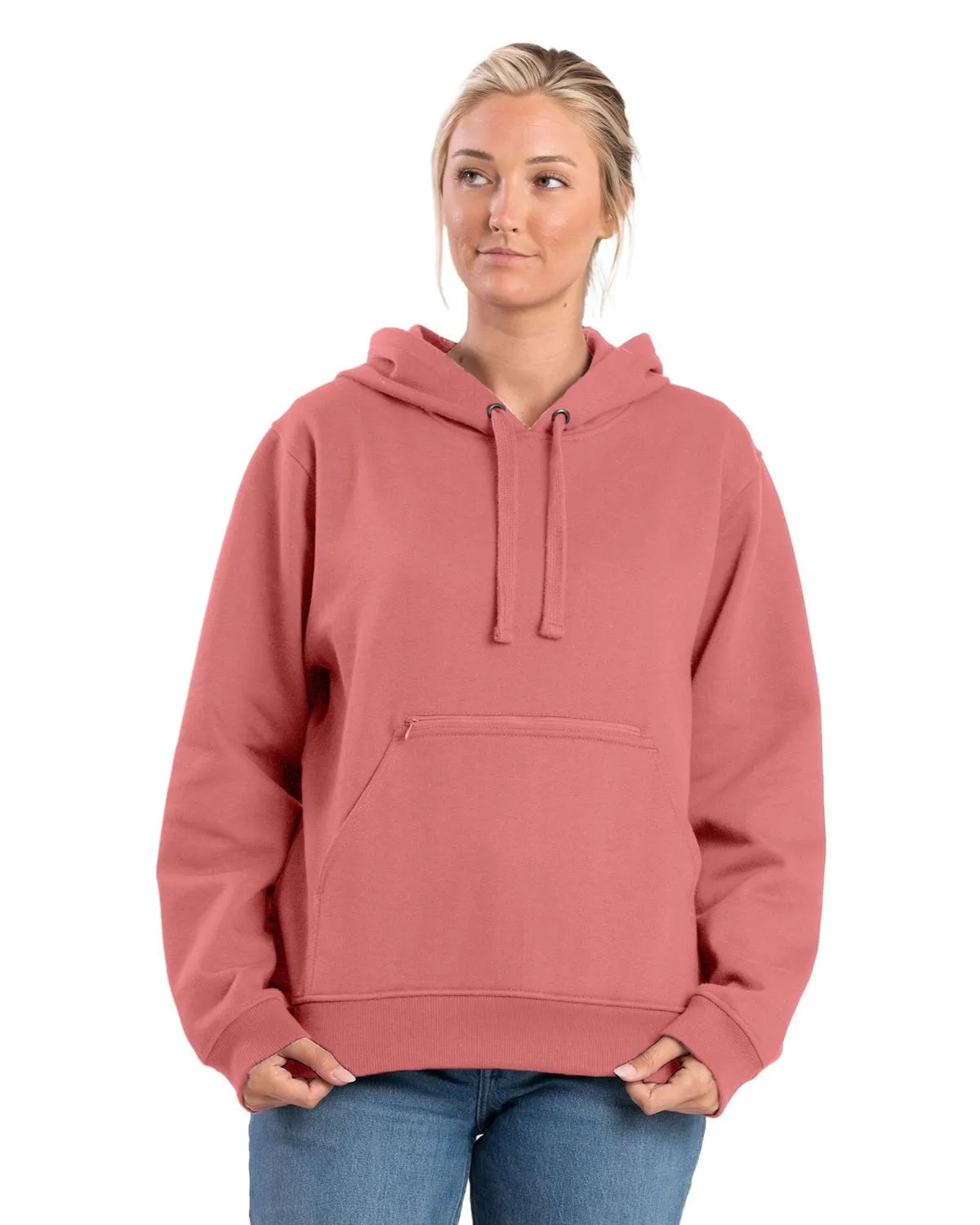 Berne Womens Heritage Zippered Pocket Pink Plume Cotton Blend Hoodie Fashion Routine Traveler Gear Stretch Creative Look