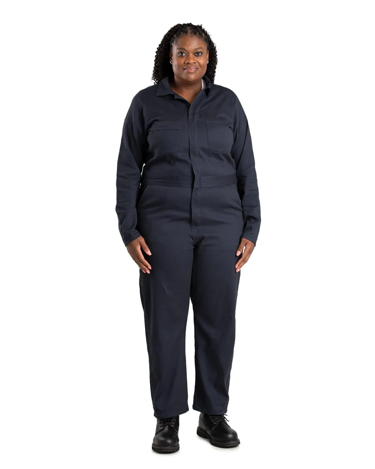 Berne Womens Highland Flex Unlined Navy Cotton Blend Work Coverall Everyday Wear Travel Outfit Casual Stretch