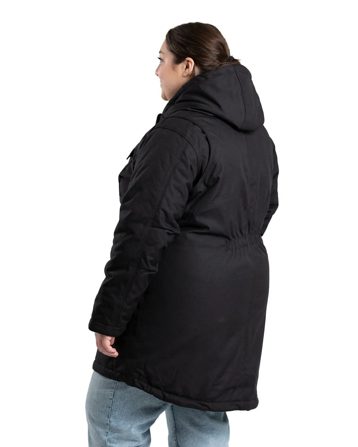 Berne Womens Icecap Parka Black 100% Nylon Insulated Jacket Unfaded Hemline Athlete Fit Modern Autumn Days