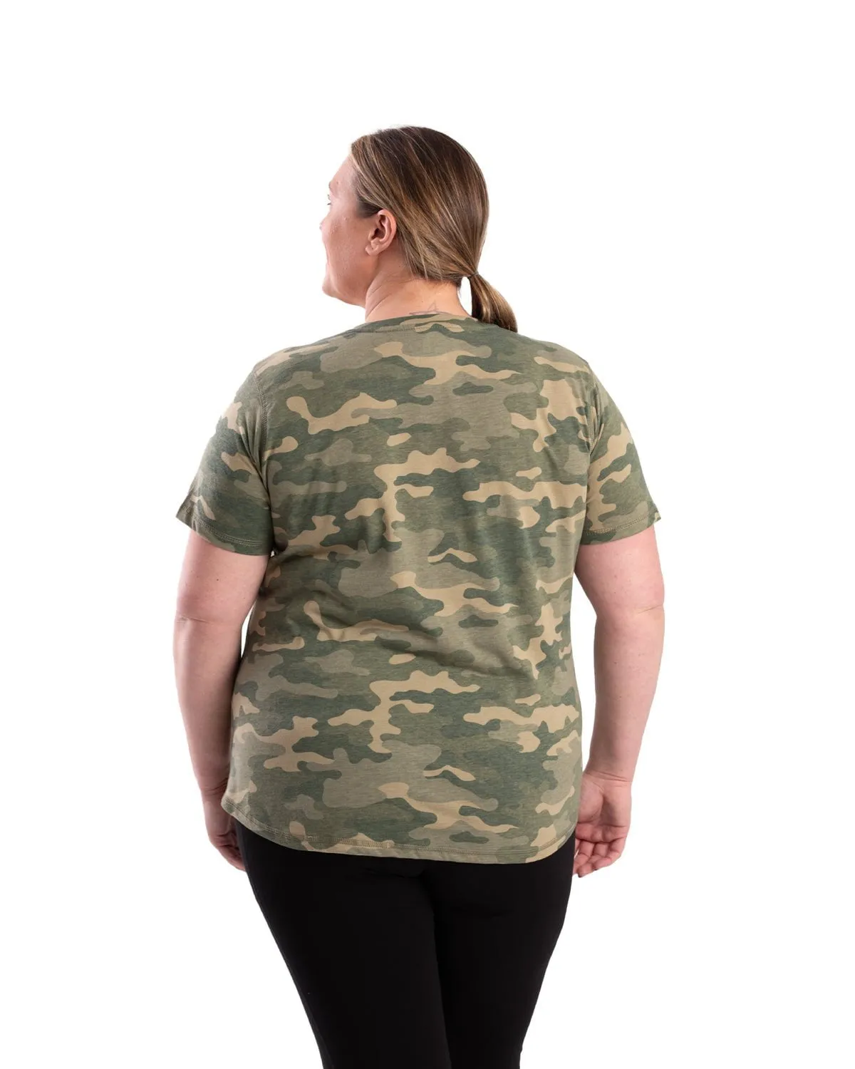 Functional Fashion Earthy Hue Berne Womens Performance V-Neck Forest Camo Cotton Blend S/S T-Shirt
