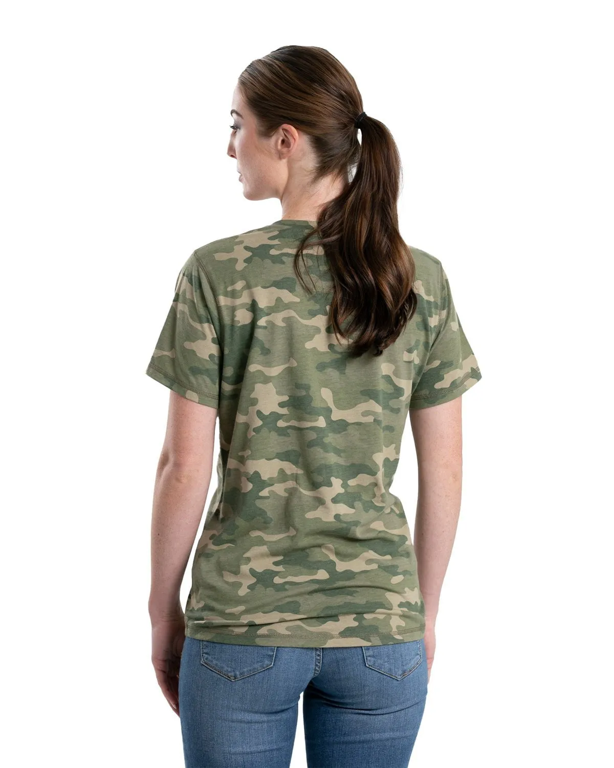 Berne Womens Performance V-Neck Forest Camo Cotton Blend S/S T-Shirt Beach Ready