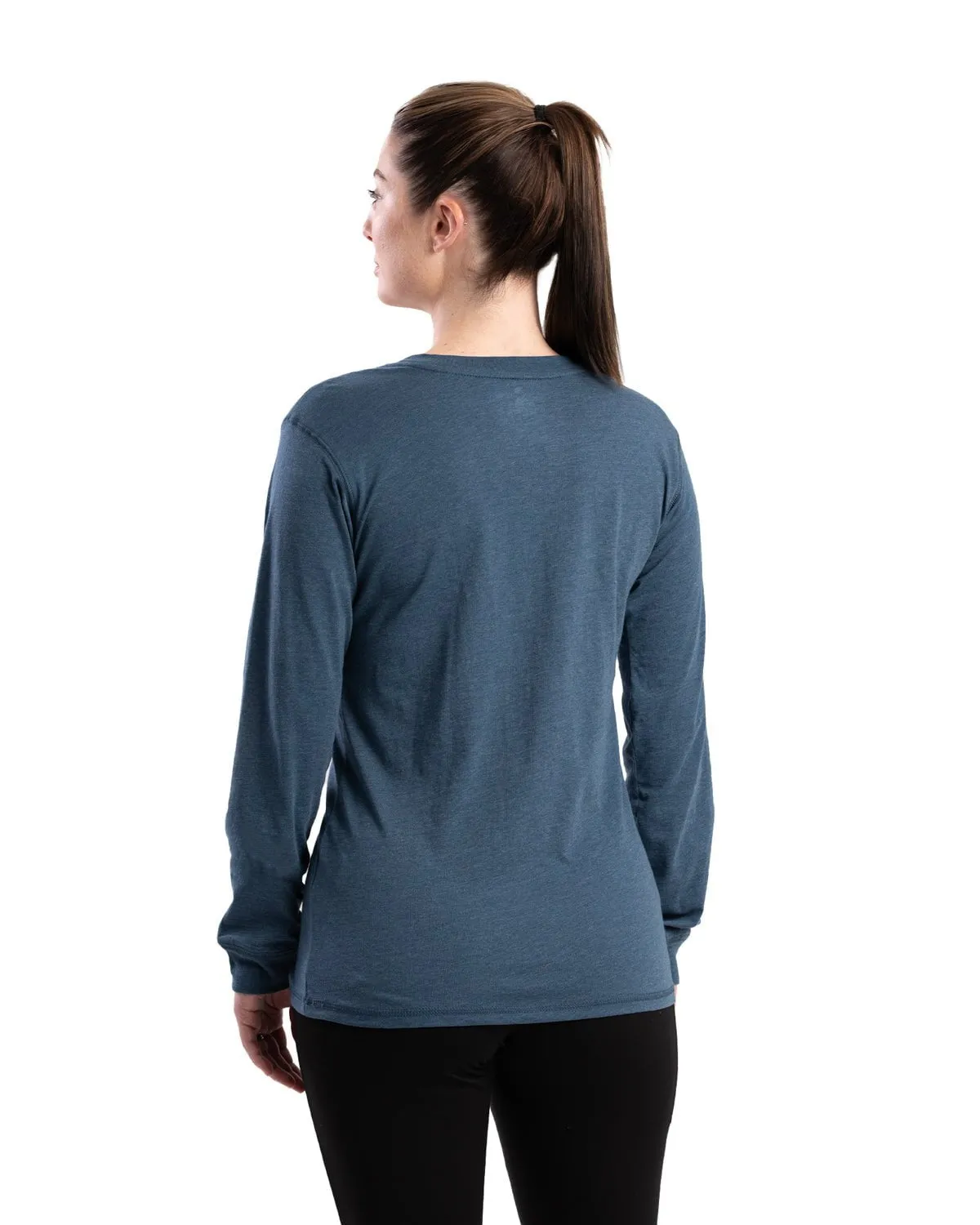 Berne Womens Performance V-Neck Midnight Rain Cotton Blend L/S T-Shirt Lightweight Feel Minimal Shrinkage Fabric