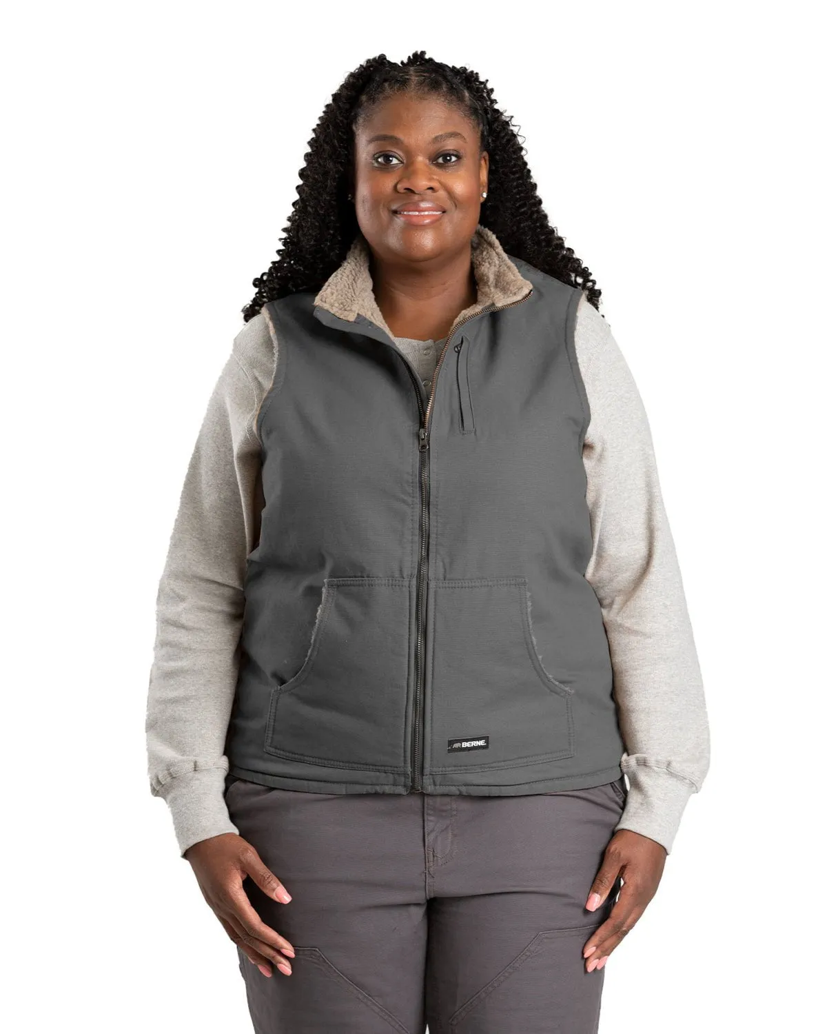 Berne Womens Sherpa-Lined Softstone Duck Titanium 100% Cotton Vest Street Casual Textured Bold