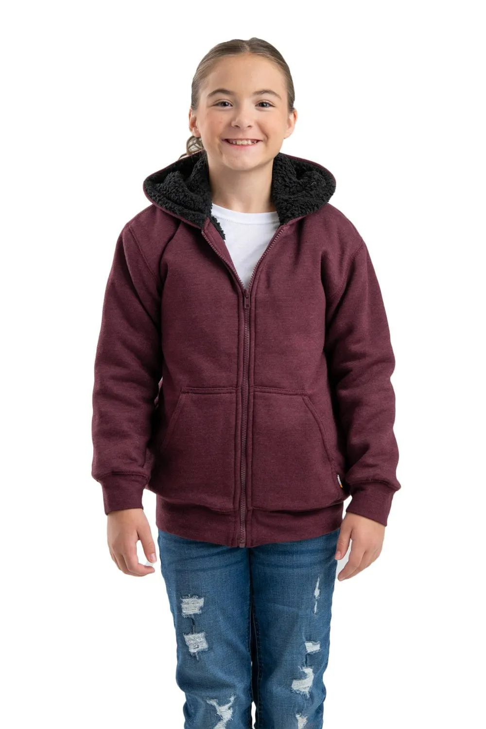 Stretch Free Fit Berne Womens Sherpa-Lined Sweatshirt Cabernet Cotton Blend Hoodie