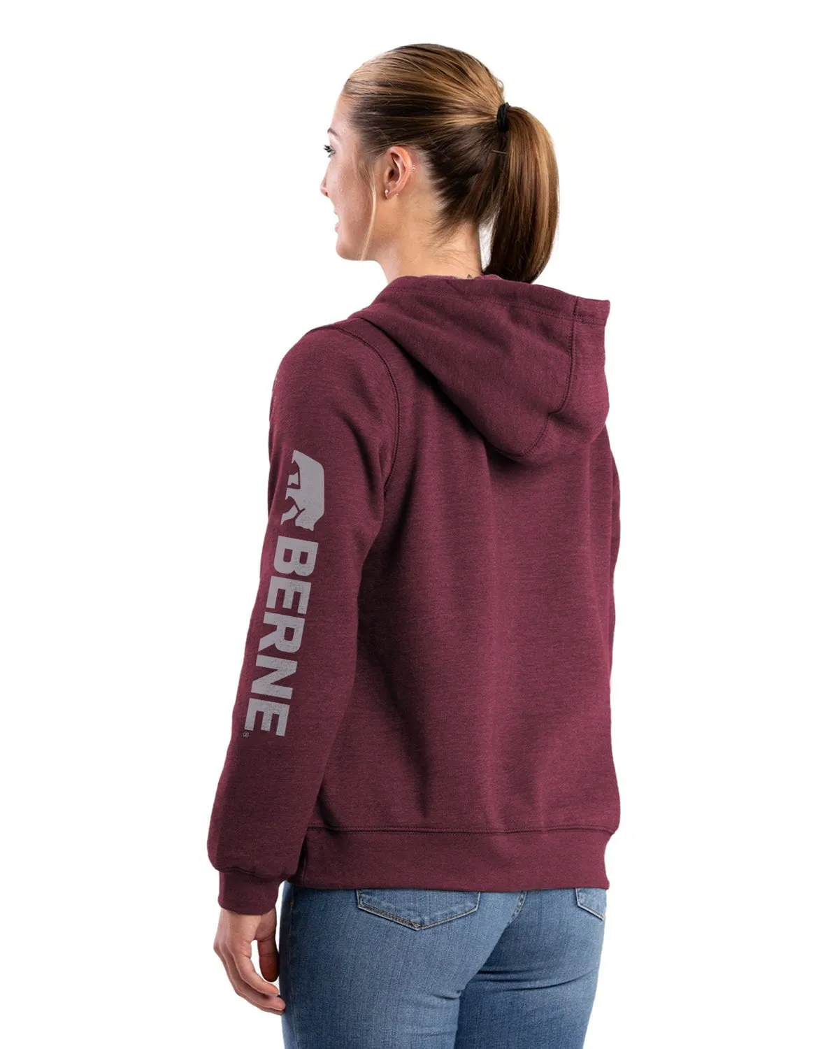 Utility Basic Berne Womens Signature Sleeve Cabernet Fleece Hoodie