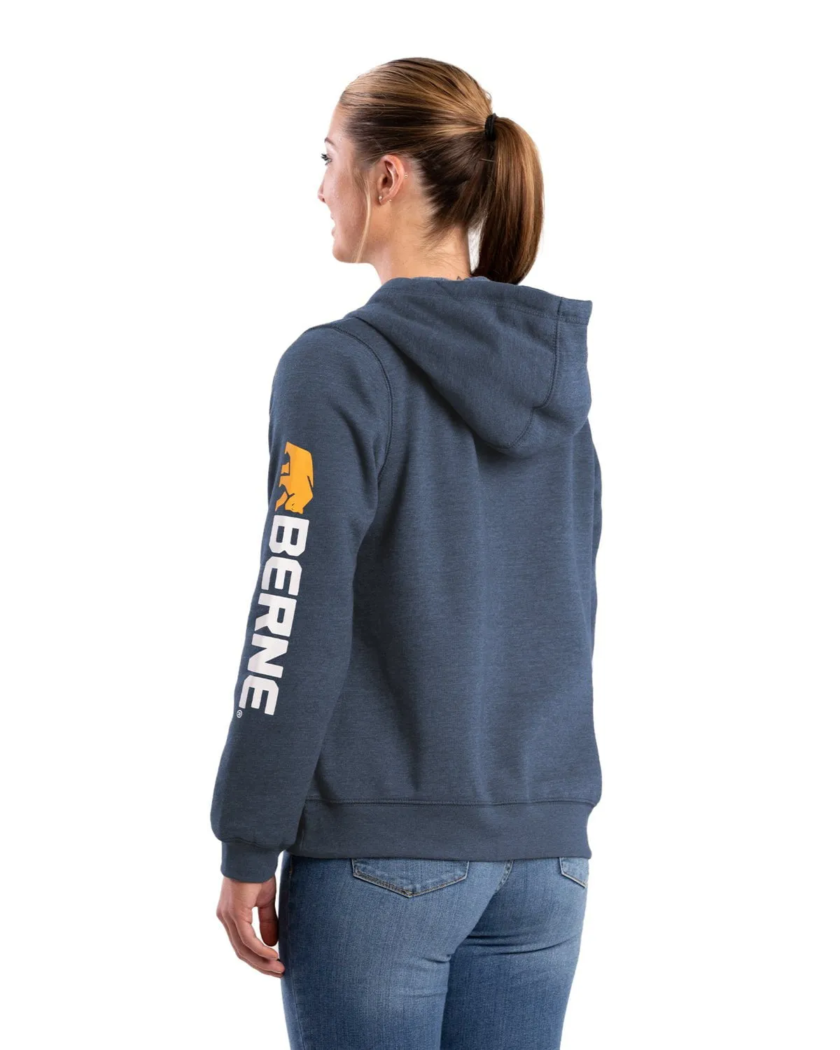 Couple Look Lightweight Stay Comfortable Berne Womens Signature Sleeve Pullover Steel Blue Cotton Blend Hoodie