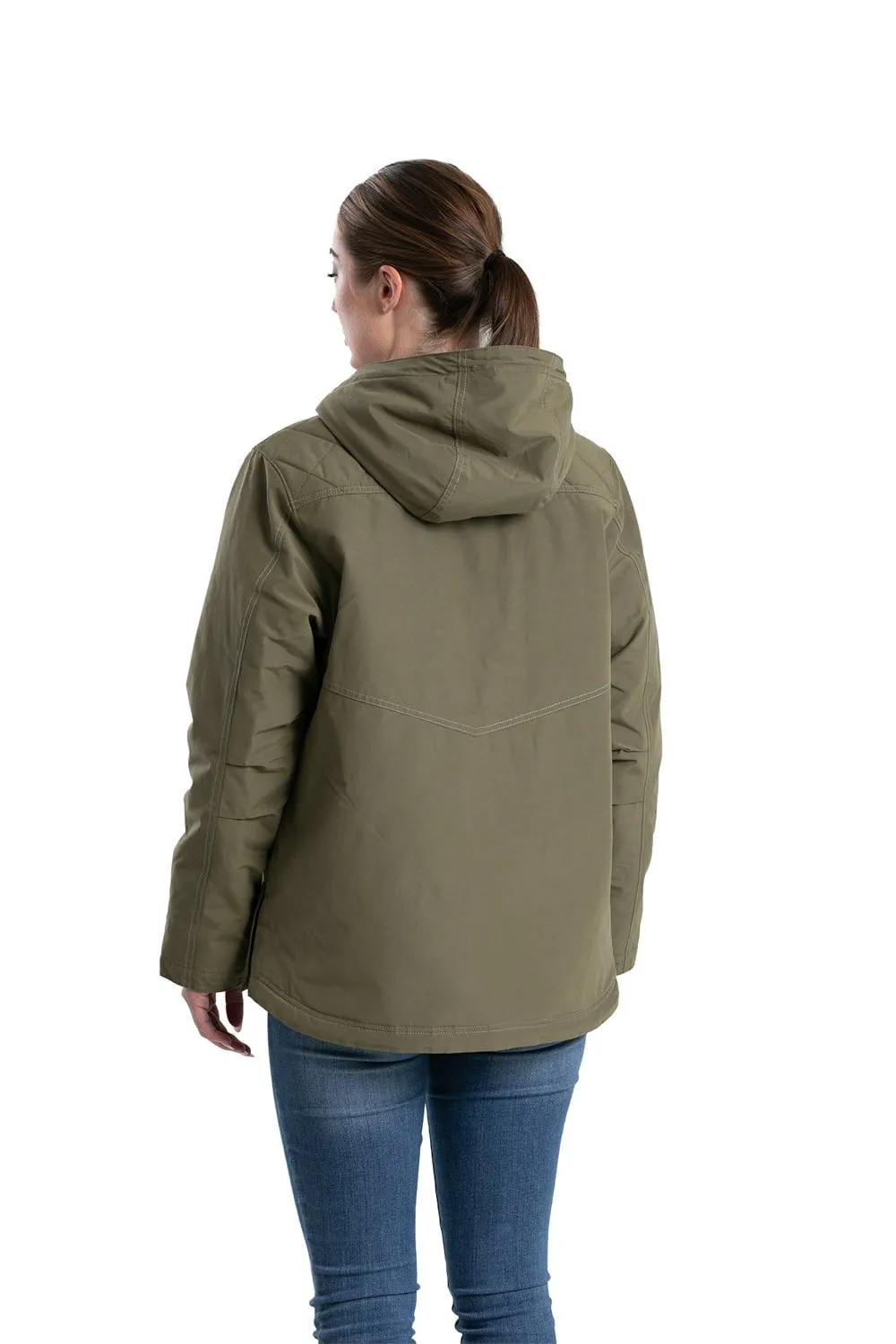 Luxury Textured Athlete Fit Berne Womens Softstone Micro-Duck Hooded Burnt Olive Cotton Blend Coat