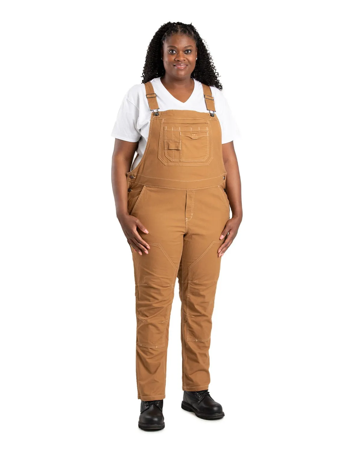 Berne Womens Unlined Stretch Brown Duck Cotton Blend Bib Overall Non Toxic Textile Certified Tailored Fit