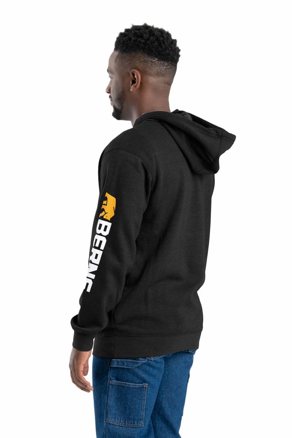Berne Mens Black Cotton Blend Pullover Hooded Sweatshirt Trendy Daywear