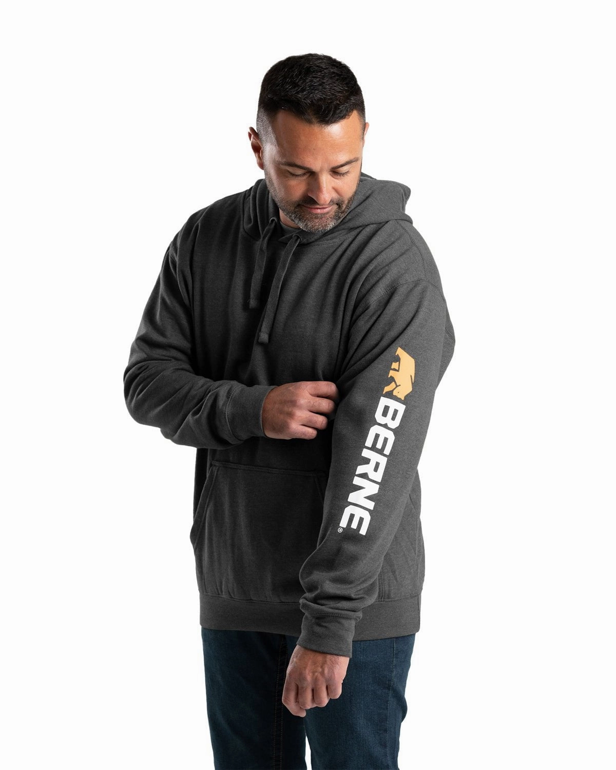 Breathable Material Berne Mens Graphite Cotton Blend Pullover Hooded Sweatshirt