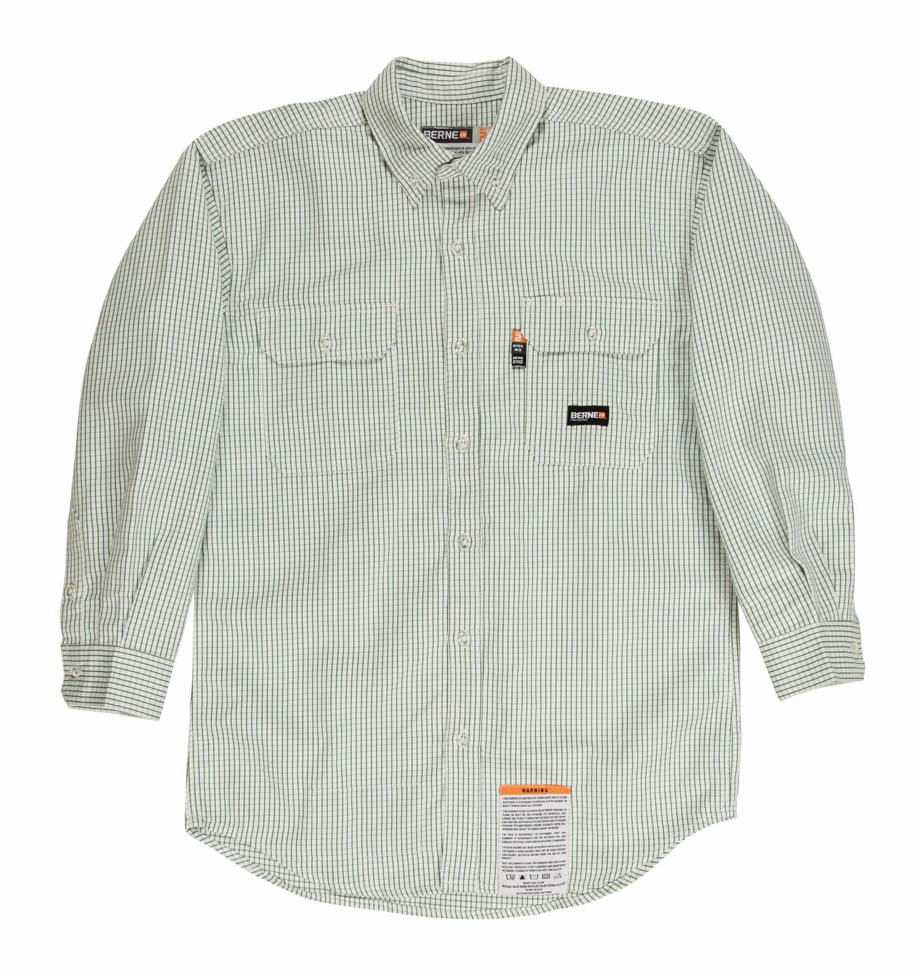 Berne Mens Green 100% Cotton FR Button Down Workshirt L/S Timeless Classic Comfy Layer