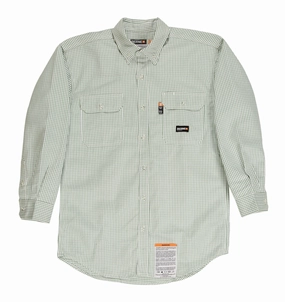 Berne Mens Green 100% Cotton FR Button Down Workshirt L/S Non Restrictive Cut Berne Mens Green 100% Cotton FR Button Down Workshirt L/S Lightweight Material