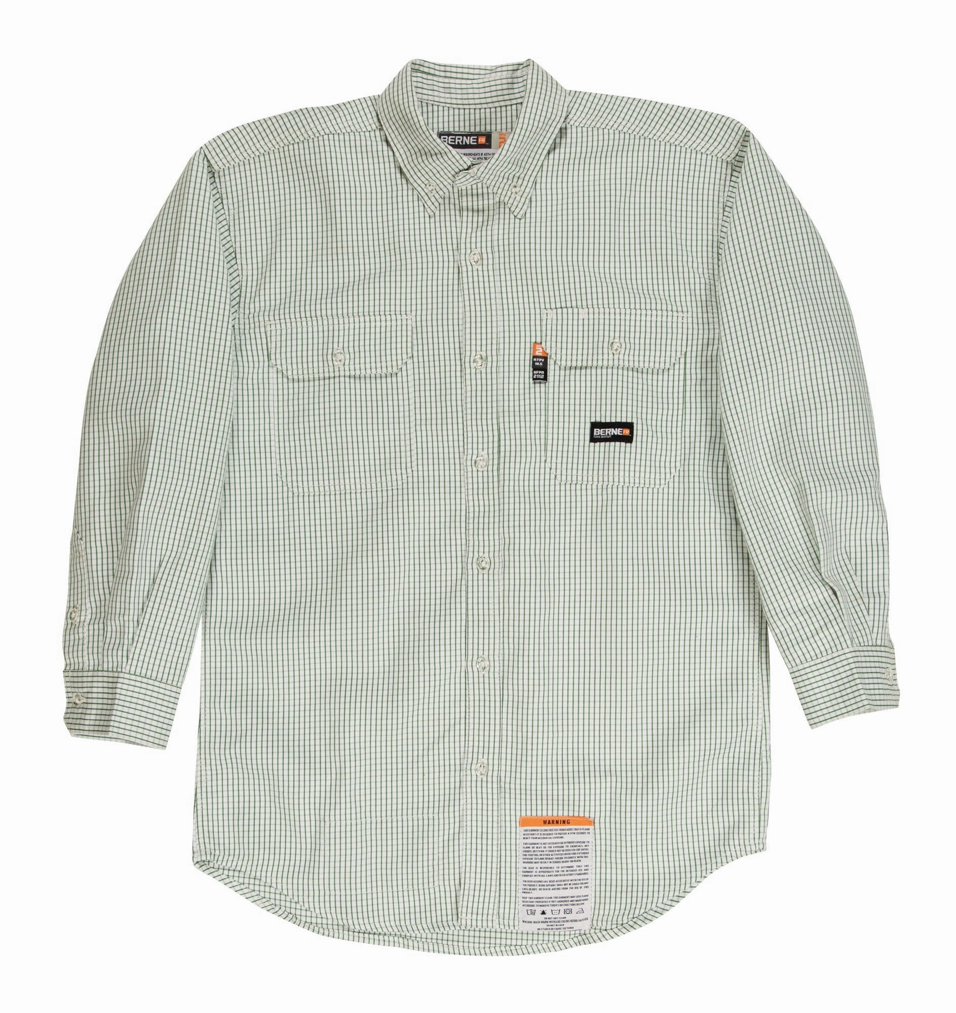 Weekend Style Berne Mens Green 100% Cotton FR Button Down Workshirt L/S