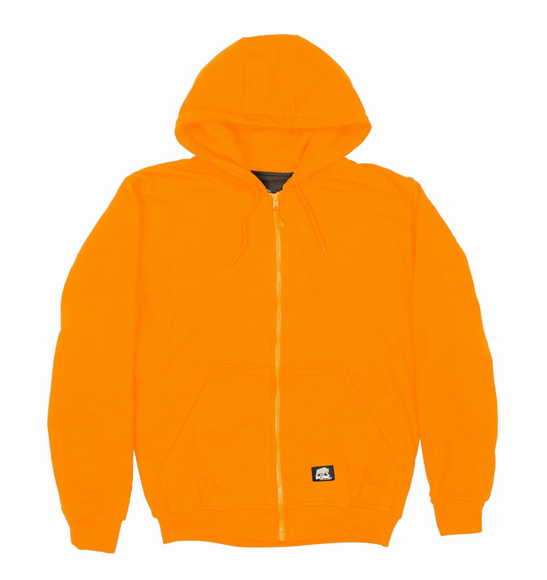Reinforced Buttonholes Berne Mens Orange Fleece Hooded Sweatshirt