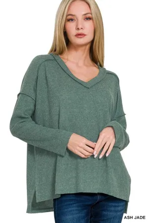 Bettie Brushed Ribbed Hacci Drop Shoulder V-neck Sweater S-XL Maximalist - bold Bettie Brushed Ribbed Hacci Drop Shoulder V-neck Sweater S-XL Comfy All-Day Everyday Fit