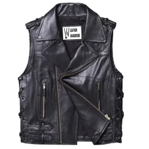 Biker Style Leather Vest For Men's