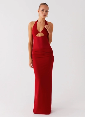 Billen Halter Maxi Dress - Red Fashionable Fit Billen Halter Maxi Dress - Red Japan Cool