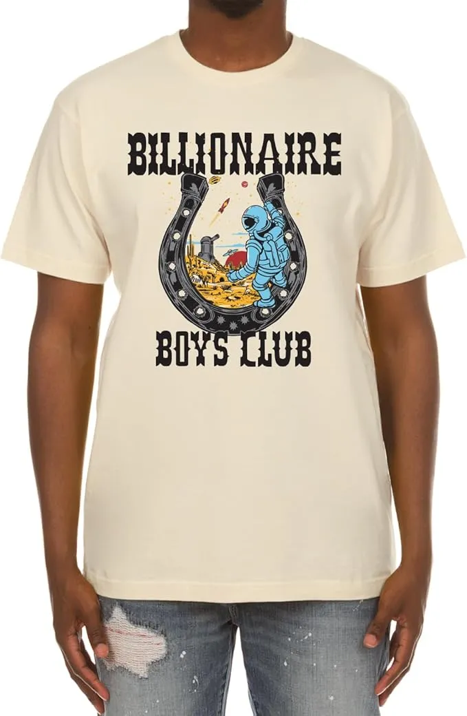 Billionaire Boys Club Clothing Men T-Shirt Astronaut Horseshoe Screen-Printed Design Short Sleeve Tee