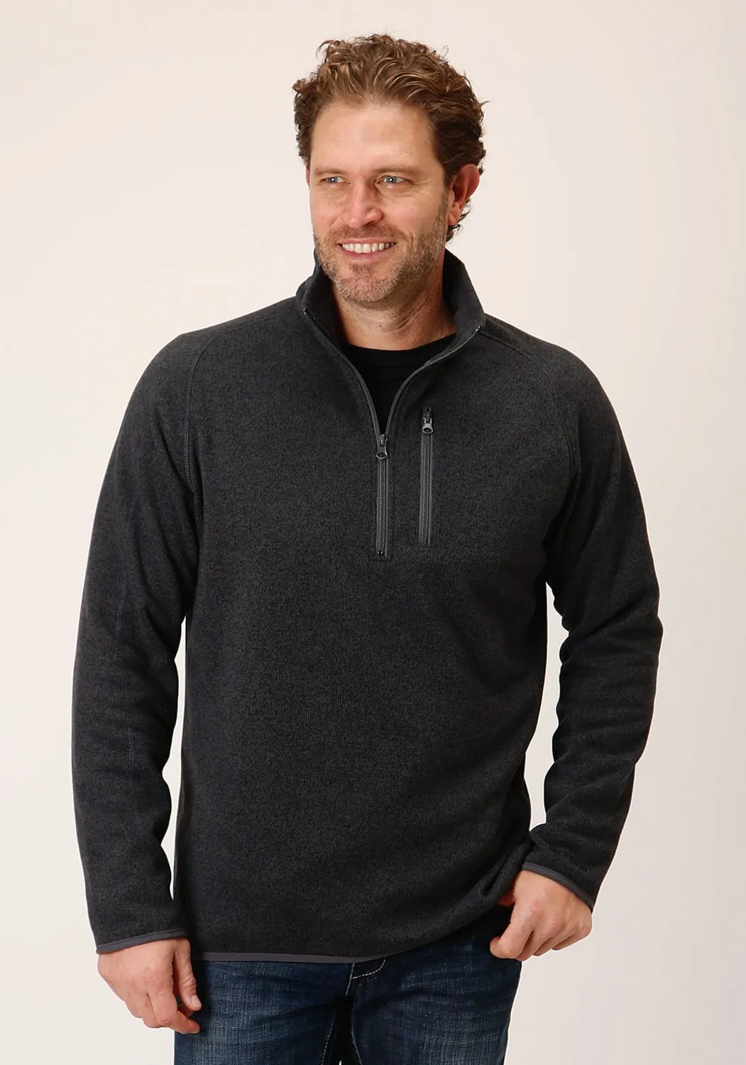 Stetson Mens Bonded Zip Grey 100% Polyester L/S Pullover Sweater Casual Friday Easy Care