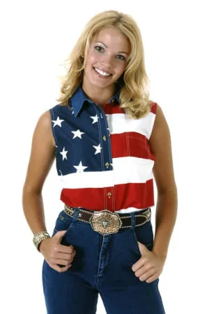 Biodegradable Textile Option Roper Womens Stars and Stripes Flag Red/Blue 100% Cotton S/L Shirt Pure Cotton Roper Womens Stars and Stripes Flag Red/Blue 100% Cotton S/L Shirt