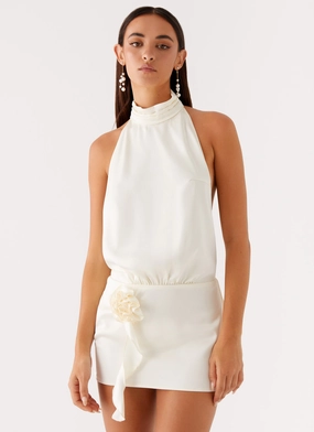 Birdie Halterneck Mini Dress - Ivory Elegant Apparel Birdie Halterneck Mini Dress - Ivory High-waisted evening piece