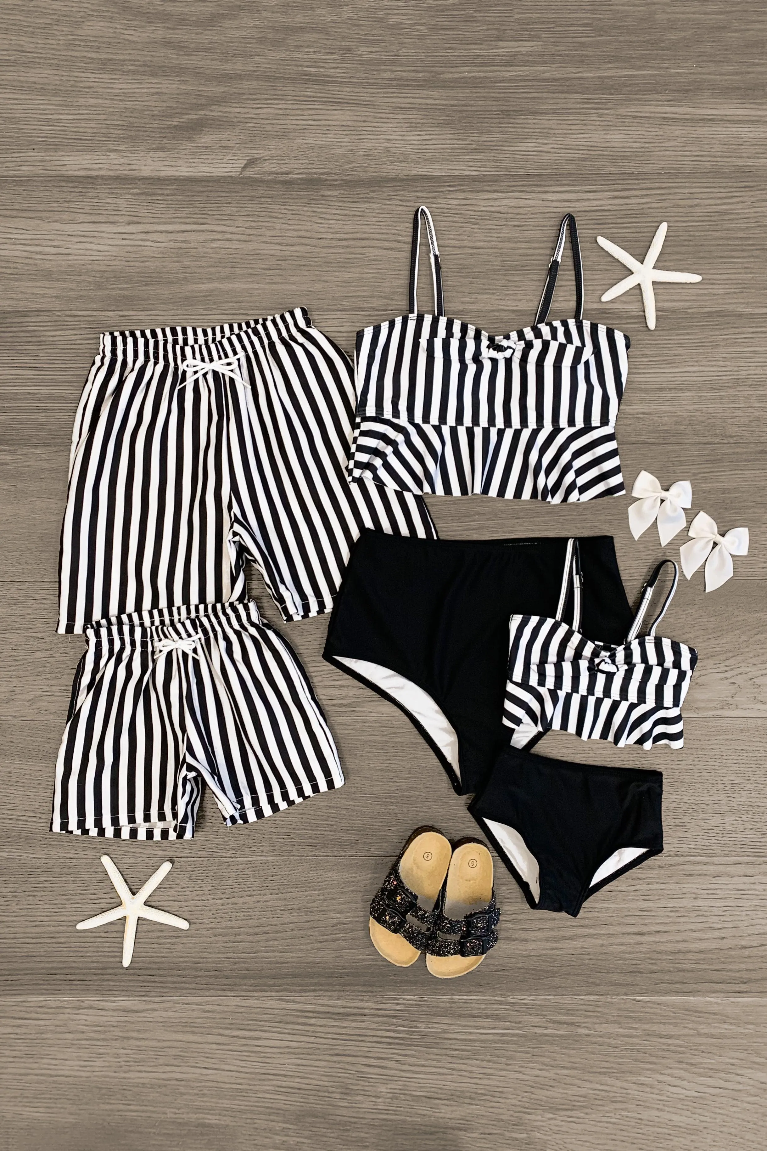 Black & White Stripe Family Swimsuits