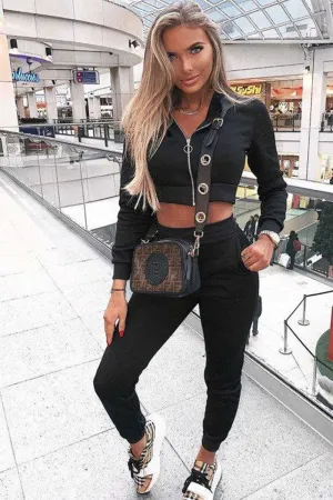 Black Cropped Hoodie And Joggers Loungewear Co-Ord Set