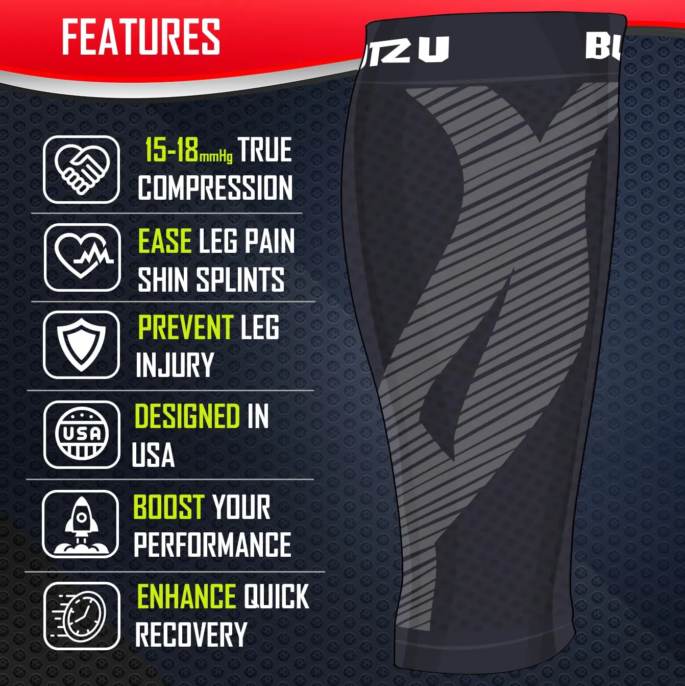 BLITZU Calf Compression Sleeve for Men & Women Footless Compression Socks Support Runners Leg Sleeve Shin Splints Pain Relief Black Small/Medium