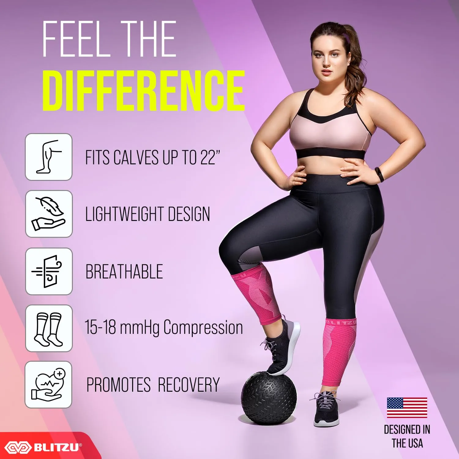 BLITZU Calf Compression Sleeve for Men & Women Footless Compression Socks Support Runners Leg Sleeve Shin Splints Pain Relief Black Small/Medium