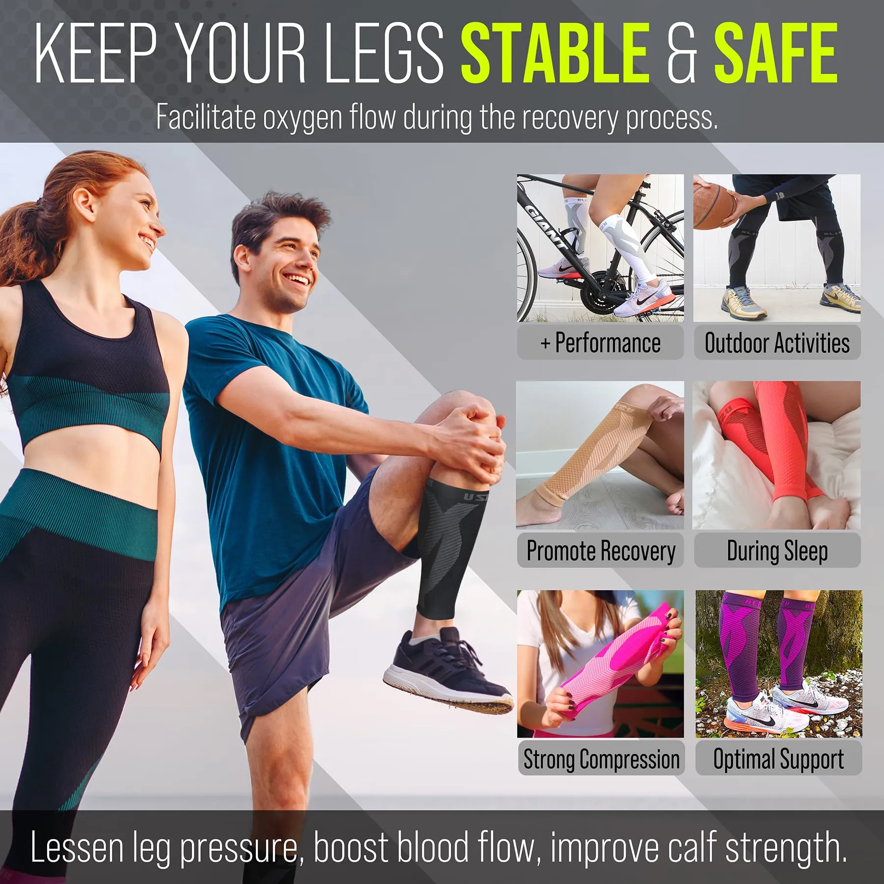 BLITZU Calf Compression Sleeve for Men & Women Footless Compression Socks Support Runners Leg Sleeve Shin Splints Pain Relief Black Small/Medium