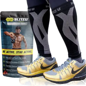 BLITZU Calf Compression Sleeve for Men & Women Footless Compression Socks Support Runners Leg Sleeve Shin Splints Pain Relief Black Small/Medium
