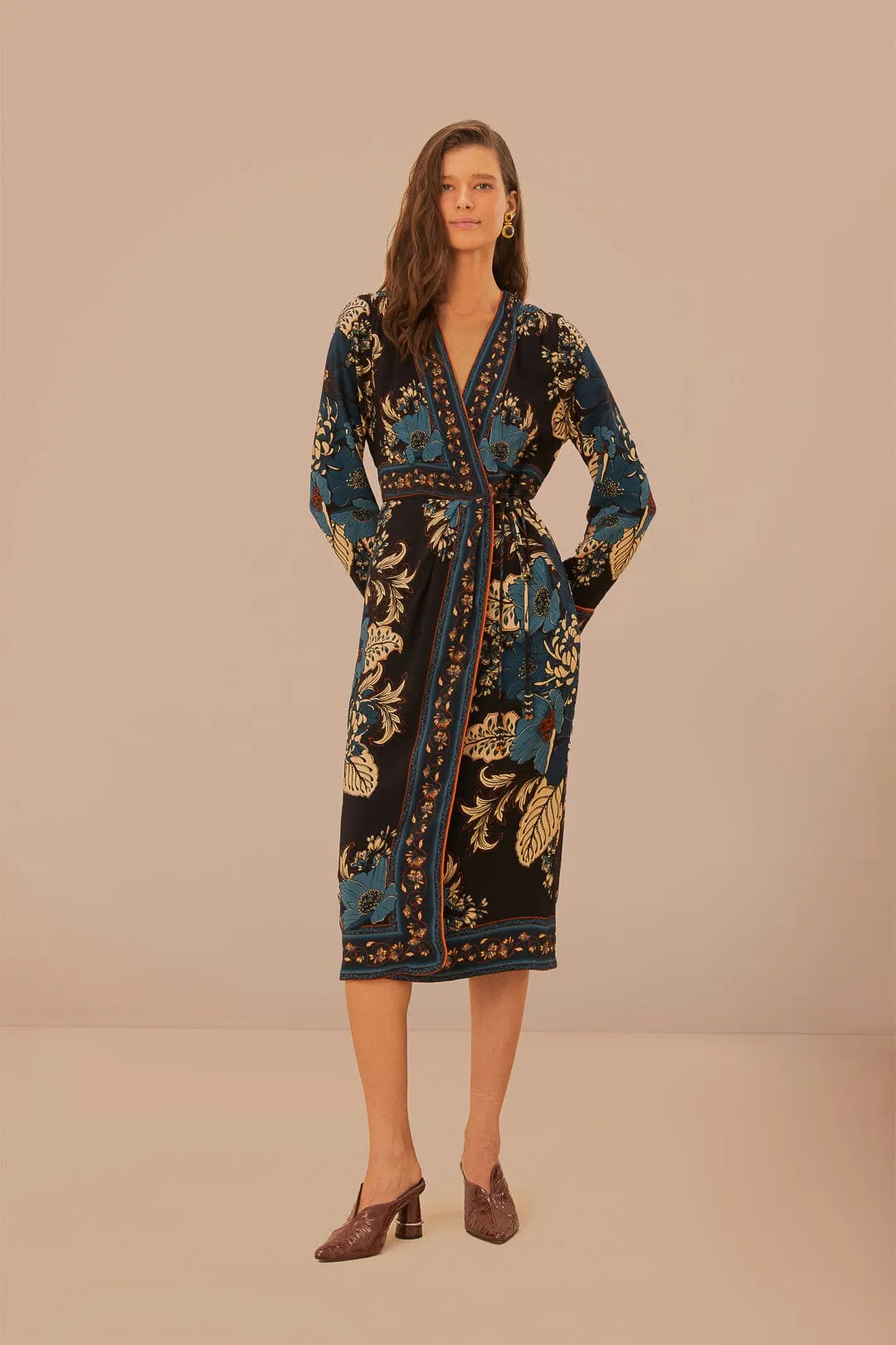 Blossom Tapestry Midi Dress in Black Chic Layering
