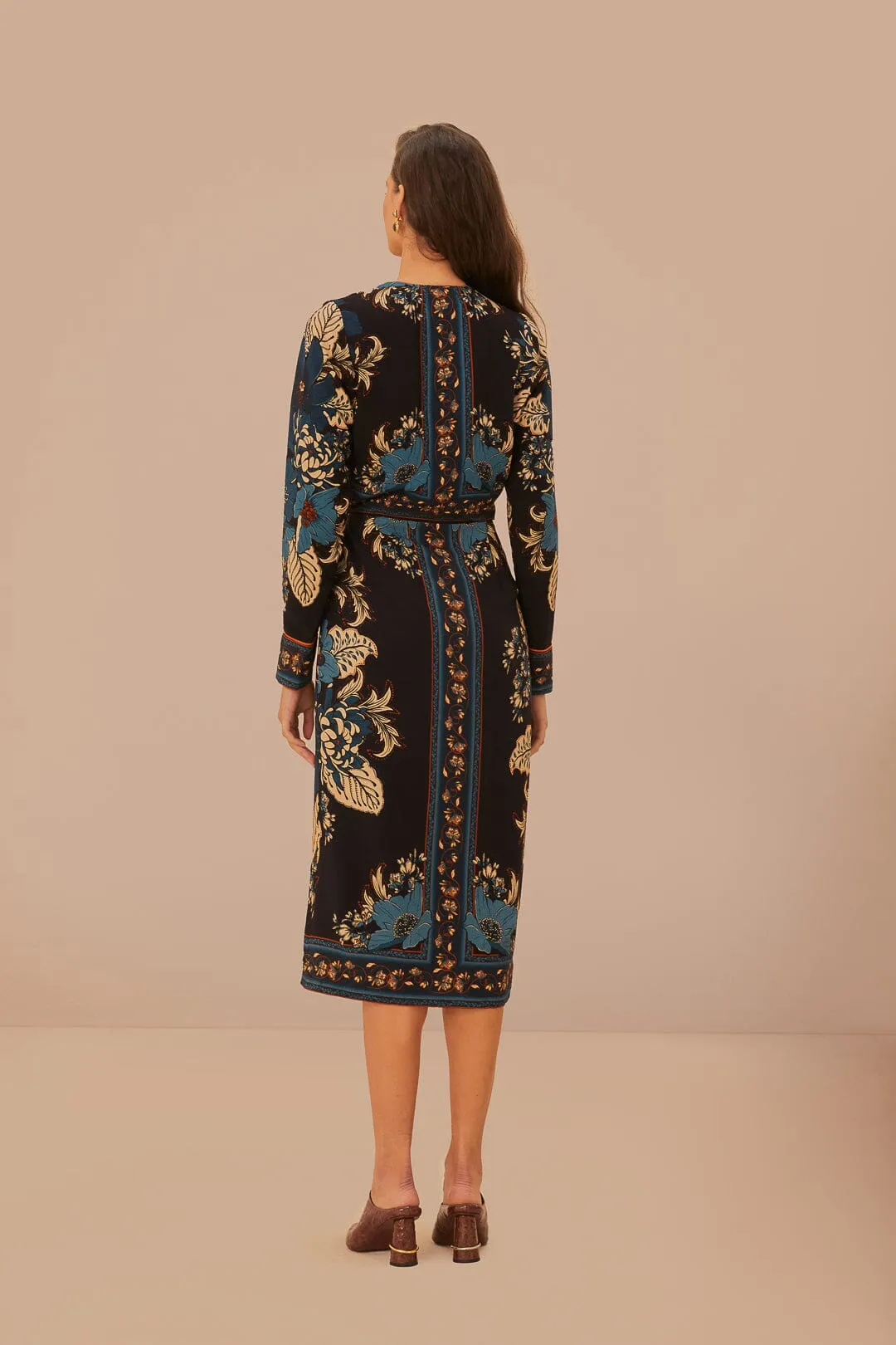 Blossom Tapestry Midi Dress in Black Soft and Light