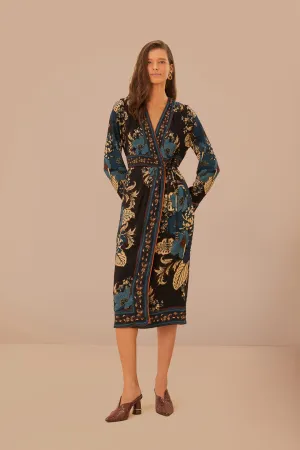 Blossom Tapestry Midi Dress in Black Casual Attire Blossom Tapestry Midi Dress in Black Chic Layering