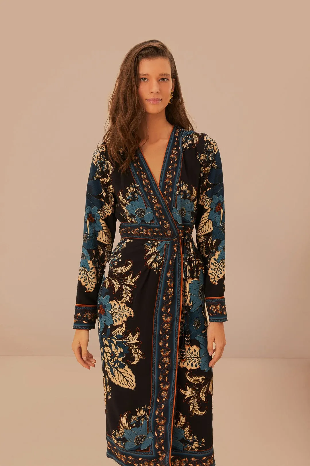 Lounge Fit Blossom Tapestry Midi Dress in Black