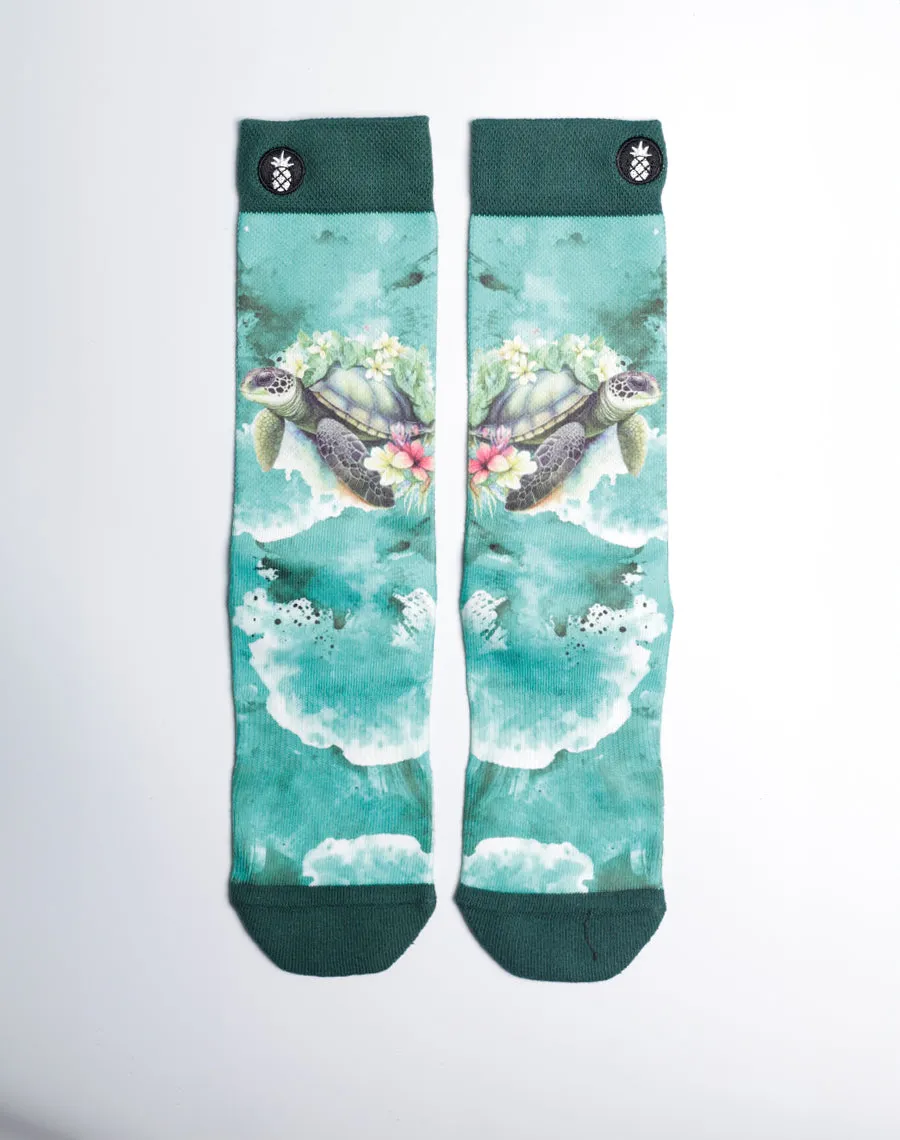 Blossom Turtle Sea Voyage Printed Crew Socks