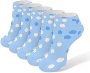 Blue Polka Dots 5 Pairs Unisex Activewear Ankle Socks Lightweight Low Cut And No Show Socks
