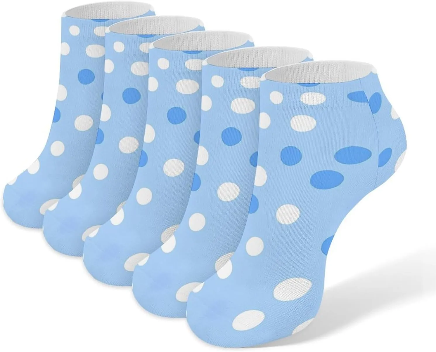 Blue Polka Dots 5 Pairs Unisex Activewear Ankle Socks Lightweight Low Cut And No Show Socks