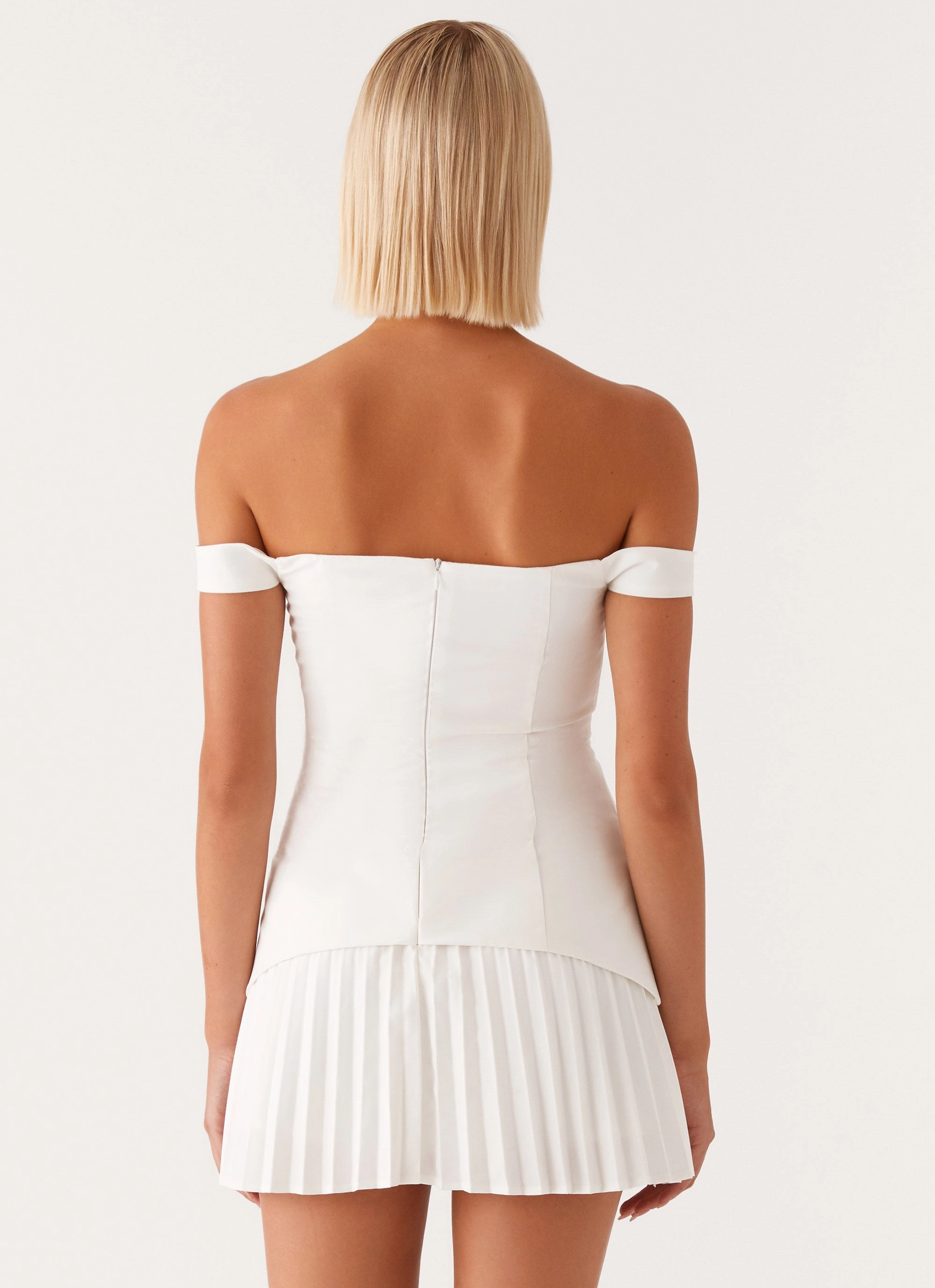 Twisted Skies Off Shoulder Mini Dress - Off White Minimal Curve