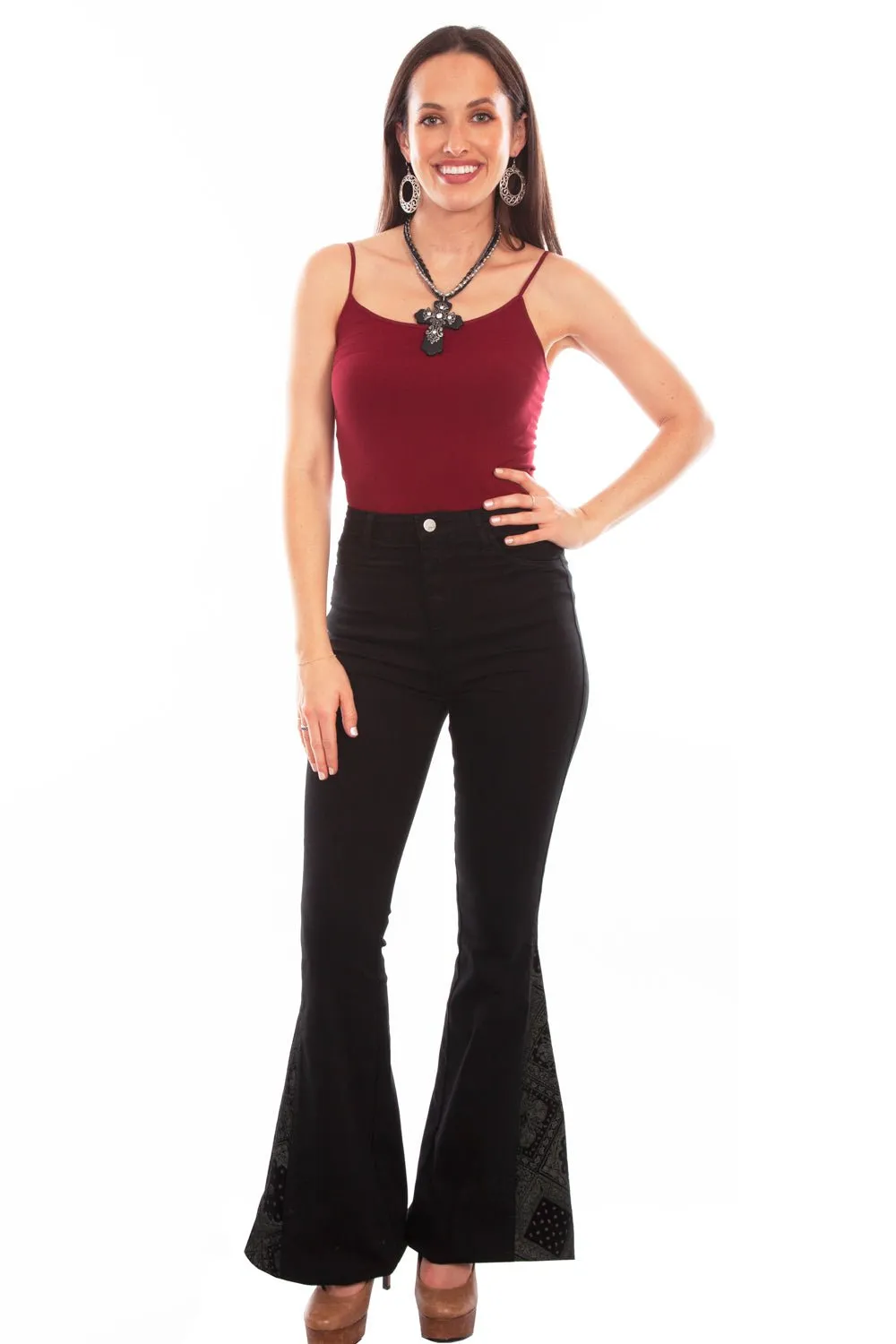 Scully Womens Bell Bottom Black Cotton Blend Jeans Leisure Wear Smooth Road Trip