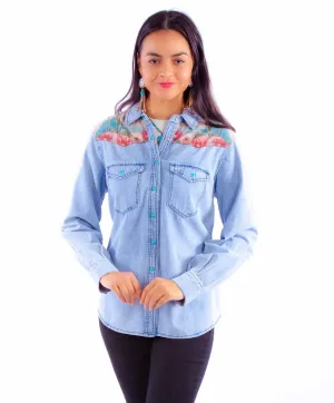 Bold Designs Scully Womens Microfiber Cactus Scene Denim Cotton Blend L/S Shirt Chic Ensemble Scully Womens Microfiber Cactus Scene Denim Cotton Blend L/S Shirt