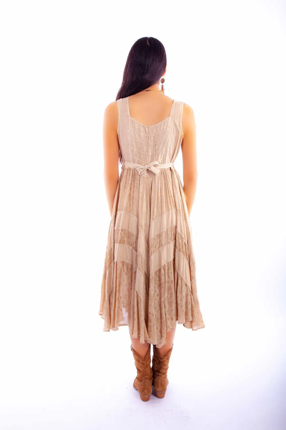 Festival Outfit Date Night Professional Wear Wide Leg Silhouette Scully Womens Full Length Lace-Up Light Latte 100% Rayon S/L Dress