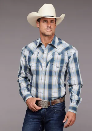 Bold Looks Stetson Mens Denim Dobby Plaid Blue 100% Cotton L/S Shirt Stetson Mens Denim Dobby Plaid Blue 100% Cotton L/S Shirt Pre Shrunk Cotton Blend Dressy look