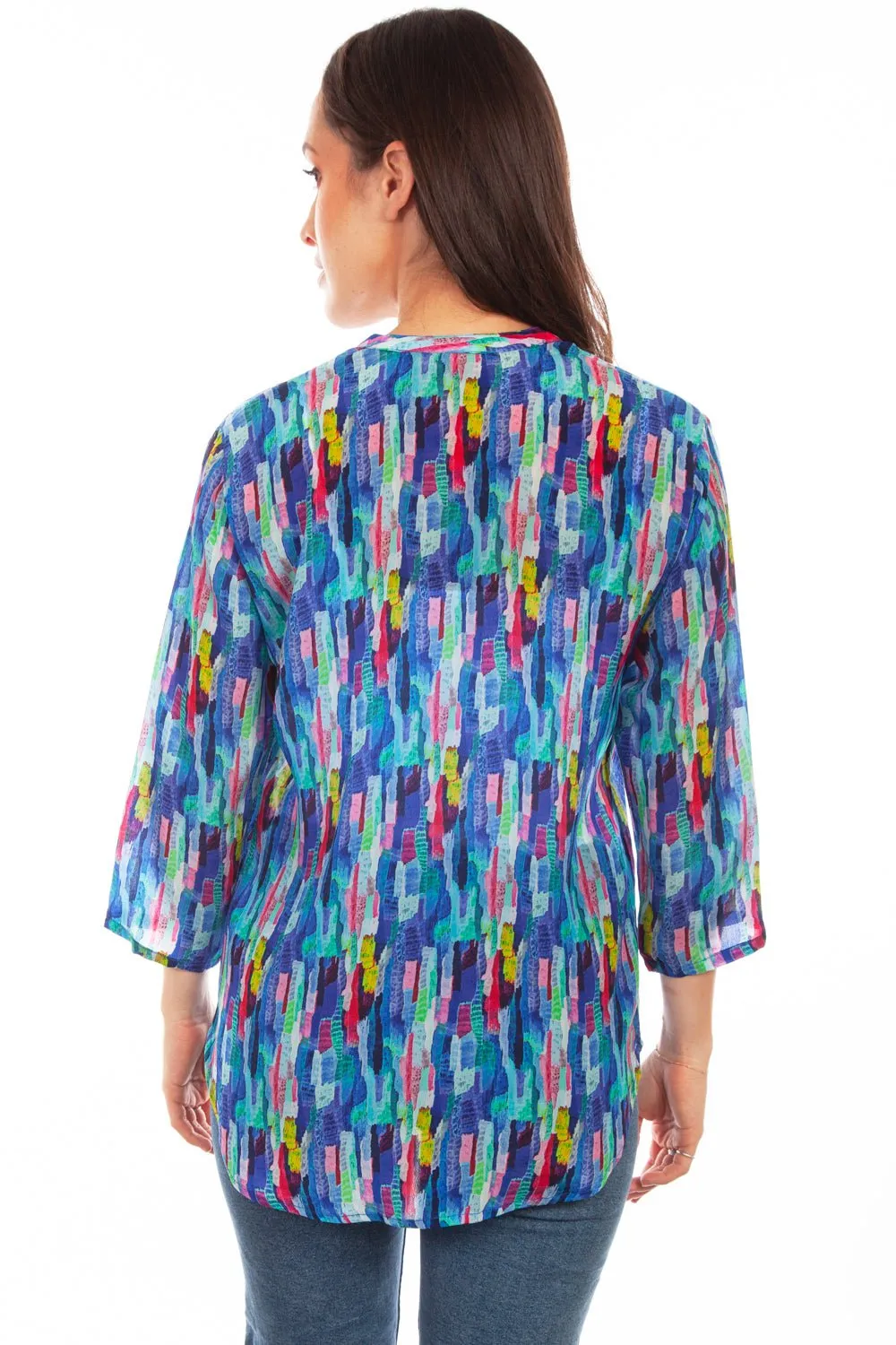Festival Fashion Mature appeal Scully Womens Blue Multi Rayon Dazzling S/S Blouse