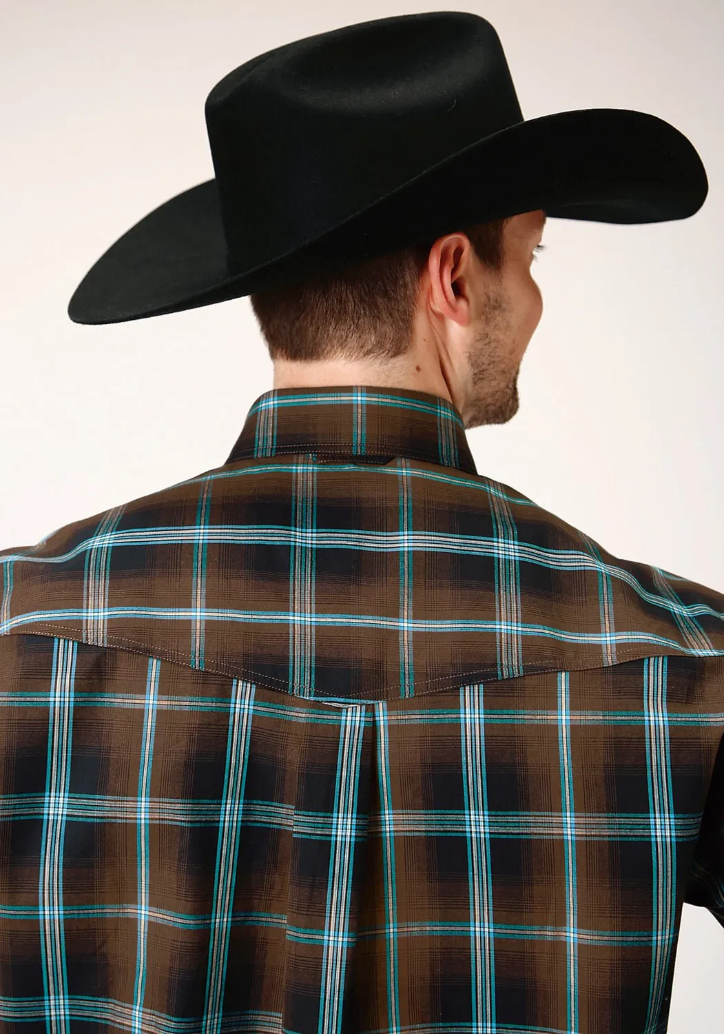 Roper Mens Dark Chocolate 100% Cotton Plaid BD L/S Button Shirt Workwear Style adult clothing