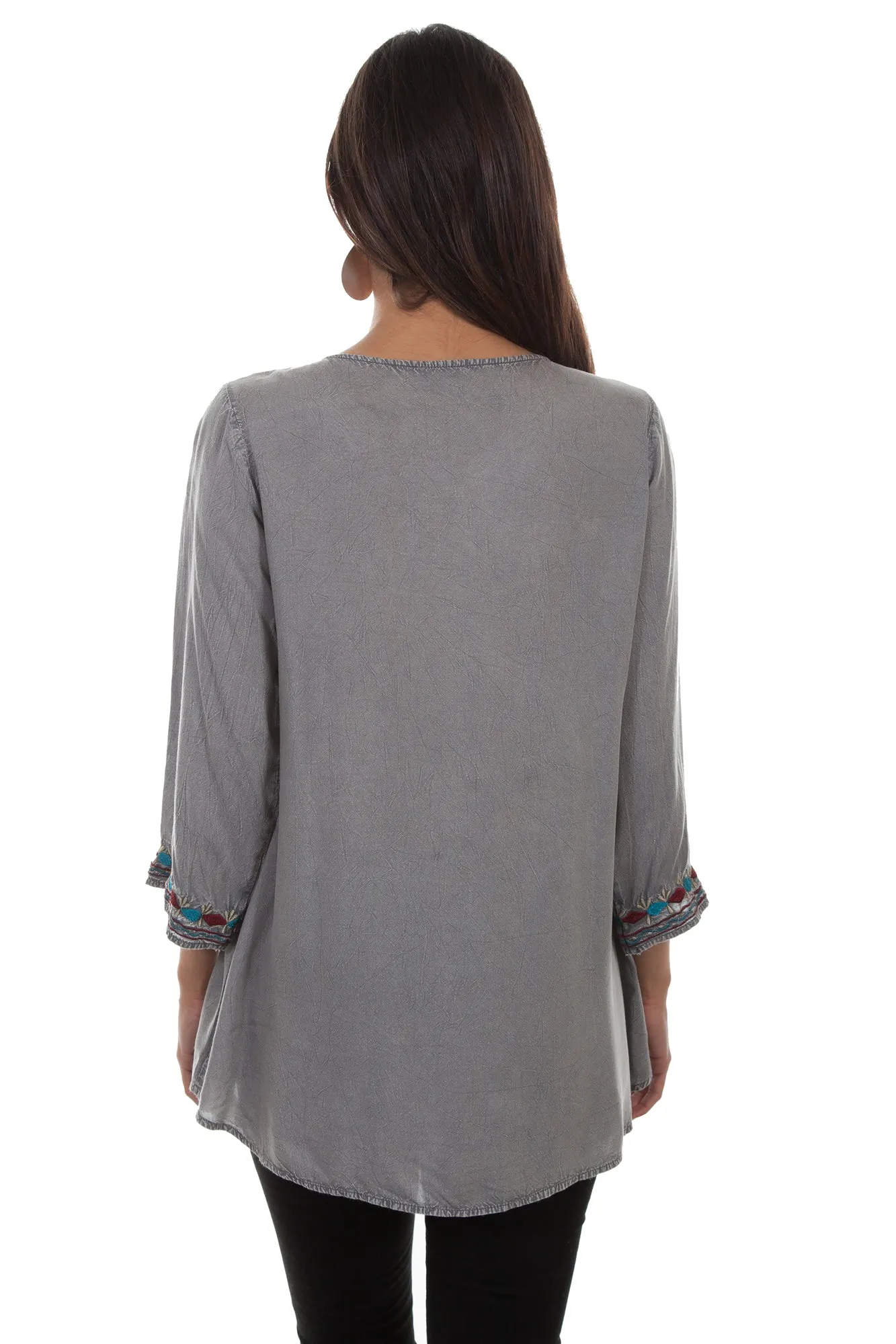 High Street Fashion Non Iron Fabric Scully Womens Gray 100% Viscose Bold Floral S/S Blouse