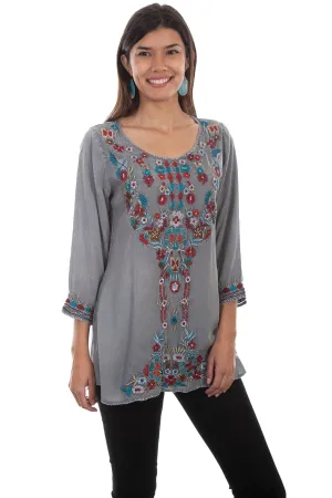 Bold Statements Scully Womens Gray 100% Viscose Bold Floral S/S Blouse Comfortable fit Scully Womens Gray 100% Viscose Bold Floral S/S Blouse